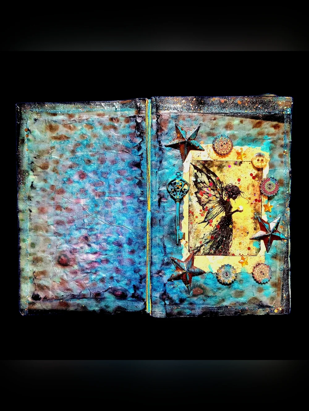 Fairy Mushroom Nature Handmade Junk/Creative Journal Vivid FluffyTextured Book
